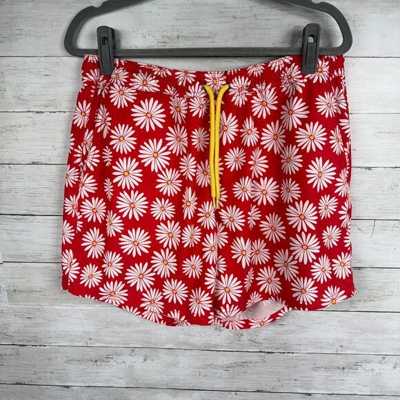 Mens J. Crew Factory Flex Swimwear Red Daisy Swim Trunks - Picture 1 of 4